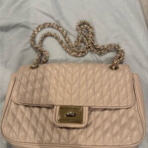 Karl Lagerfeld Quilted Cream Chain Shoulder Bag with Gold Hardware